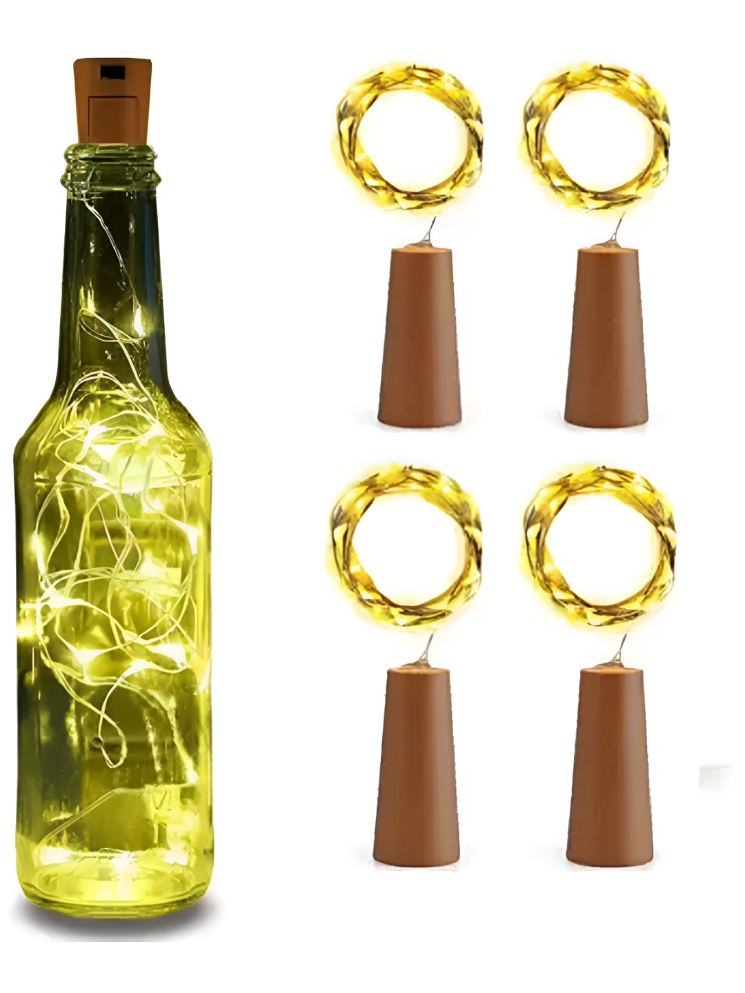 ENORMITY 4Pcs Yellow & Brown Rice Shape Cork String Light