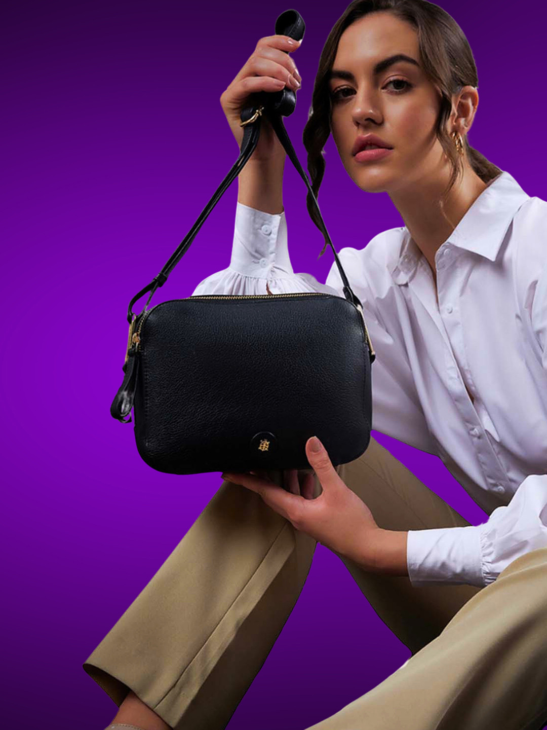 Tortoise Textured Leather Structured Shoulder Bag with Fringed