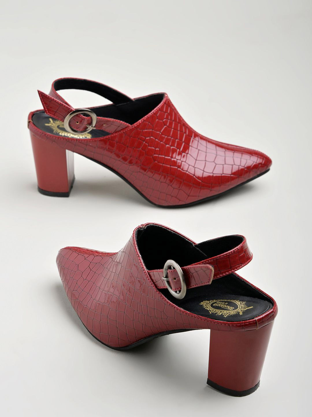 Shoetopia Girls Textured Block Slingback Pumps with Buckles