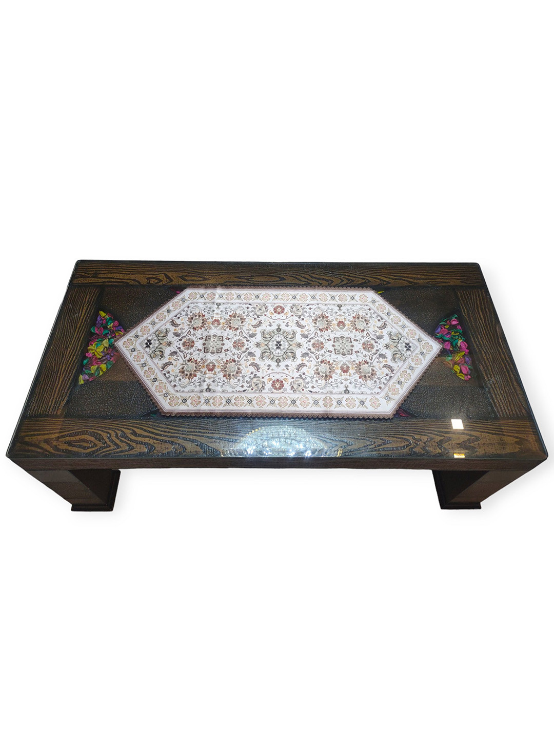 TANLOOMS Brown & White Floral Printed Coffee Table Runner