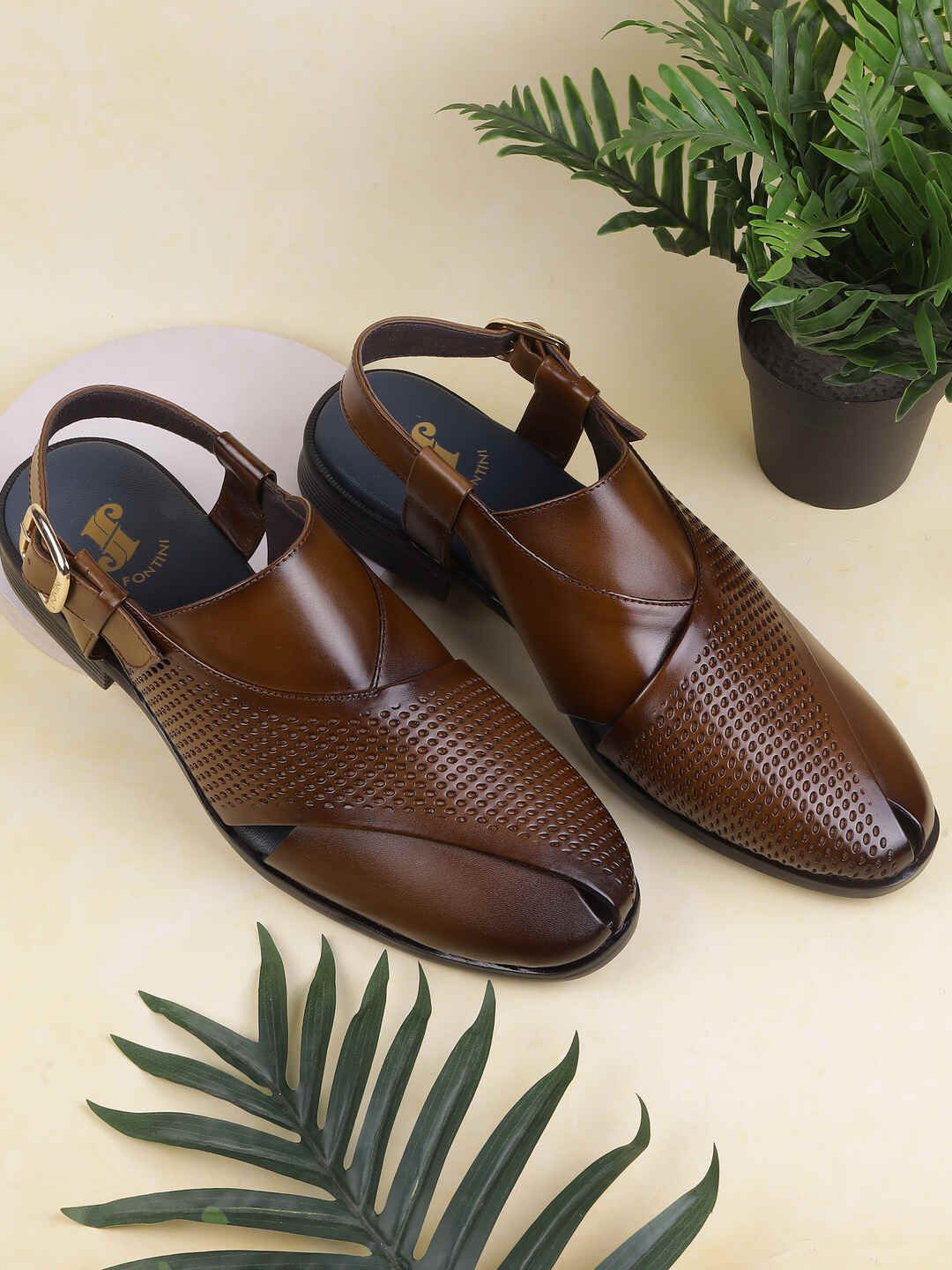 J.FONTINI Men Ethnic Leather Shoe-Style Sandals