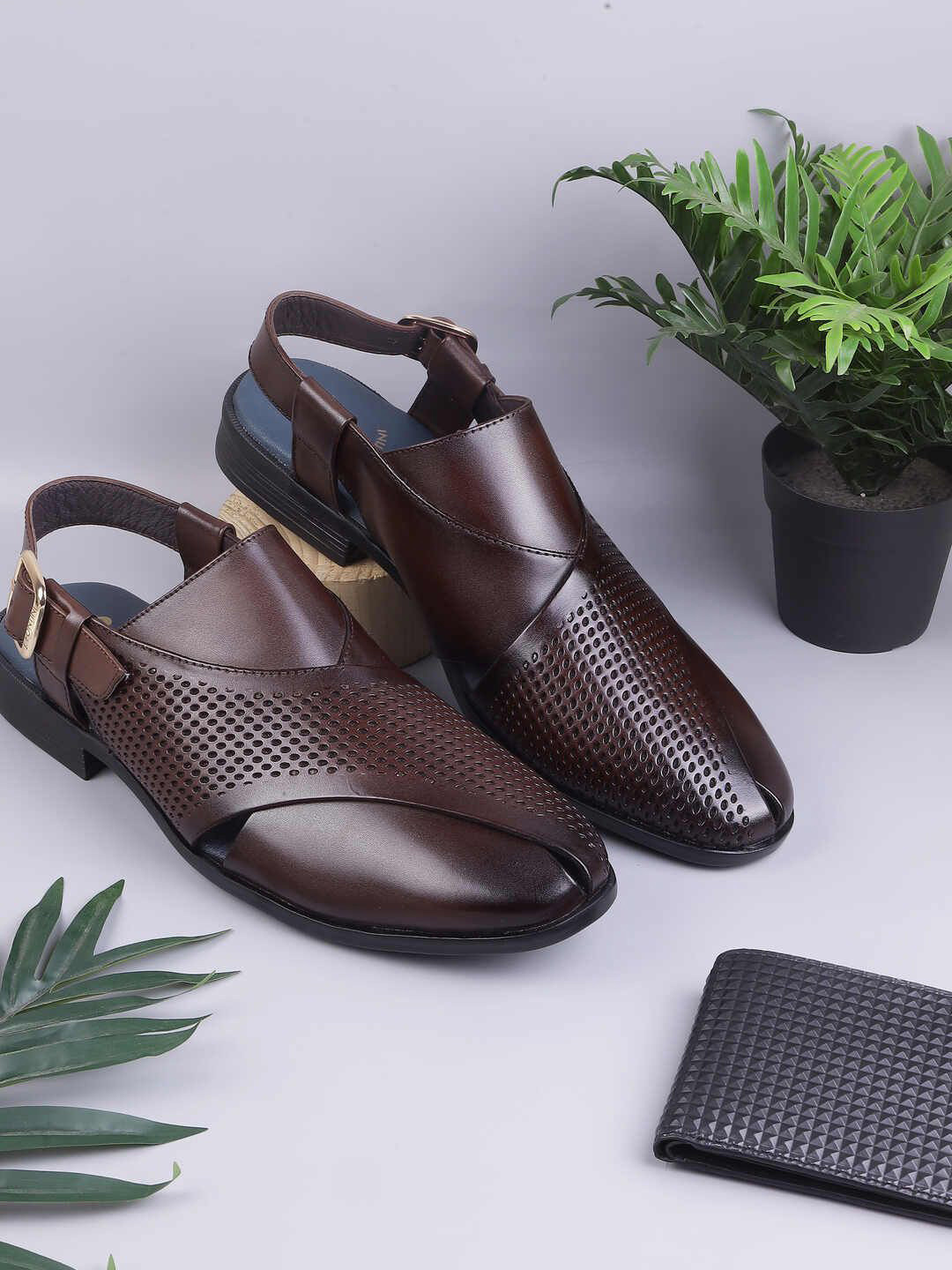 J.FONTINI Men Leather Shoe-Style Sandals