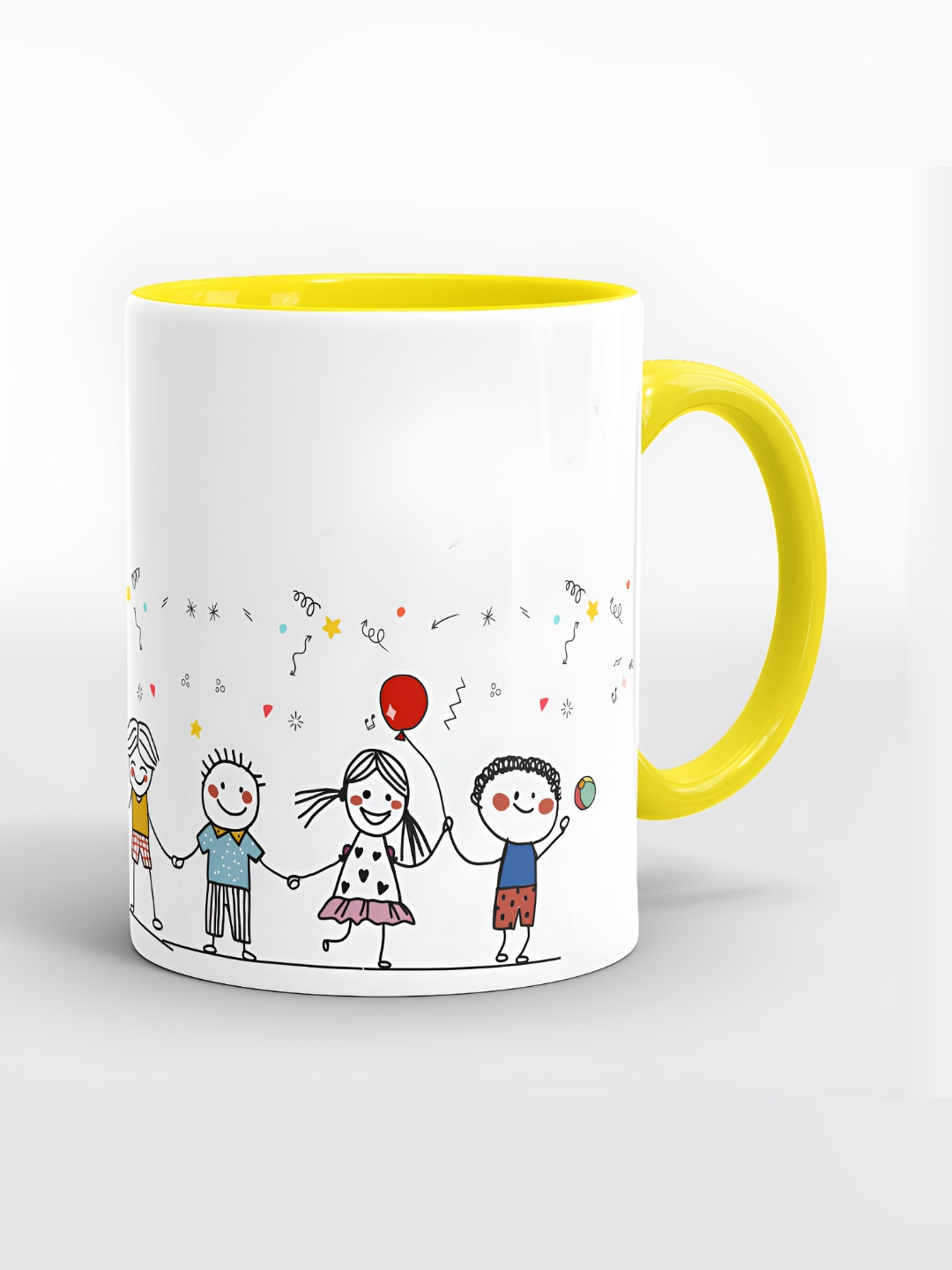 SUBLIKRAFT Yellow & White Printed Ceramic Glossy Mugs Set of Cups and Mugs