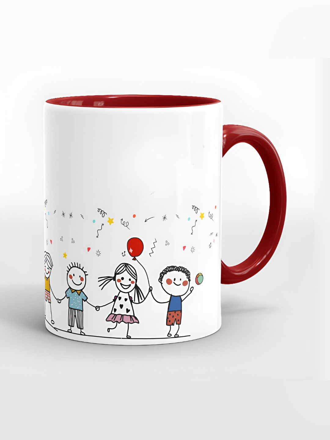 SUBLIKRAFT Maroon & White Geometric Printed Ceramic Glossy Mugs Set of Cups and Mugs