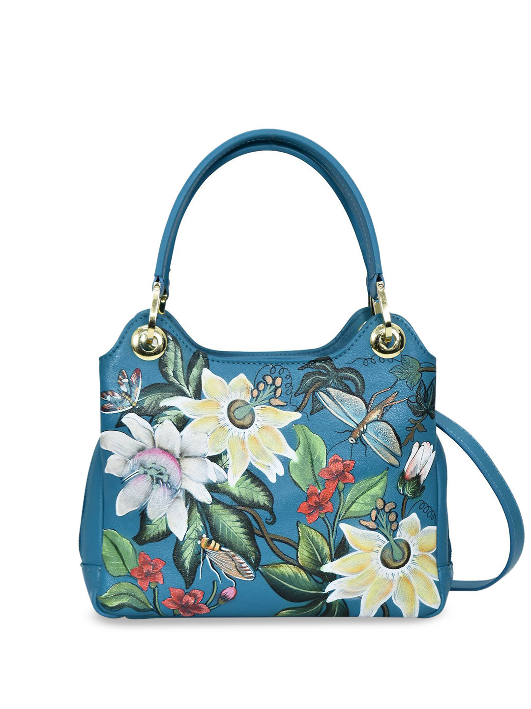 Anuschka Women Royal Garden Hand painted Leather Satchel With Crossbody Strap