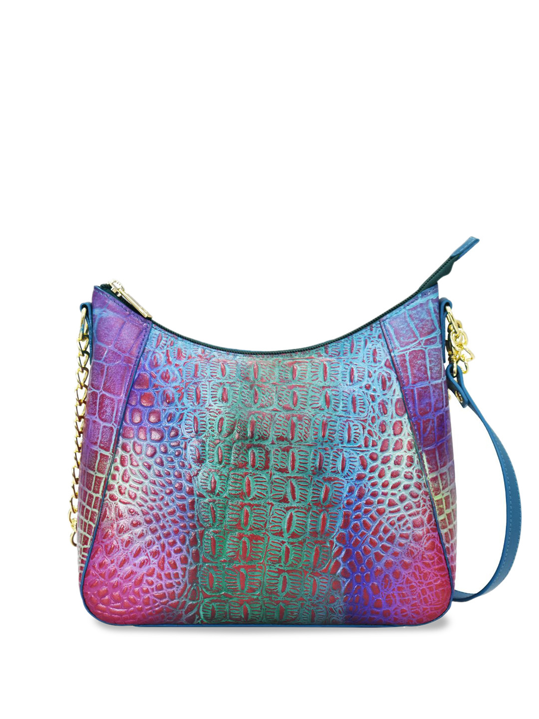 Anuschka Women Croc Embossed Daydream Handpainted Leather Oversized Shoulder Hobo