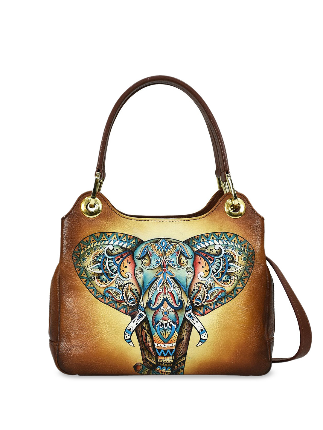 Anuschka Women's Elephant Mandala Handpainted Leather Satchel With Crossbody Strap