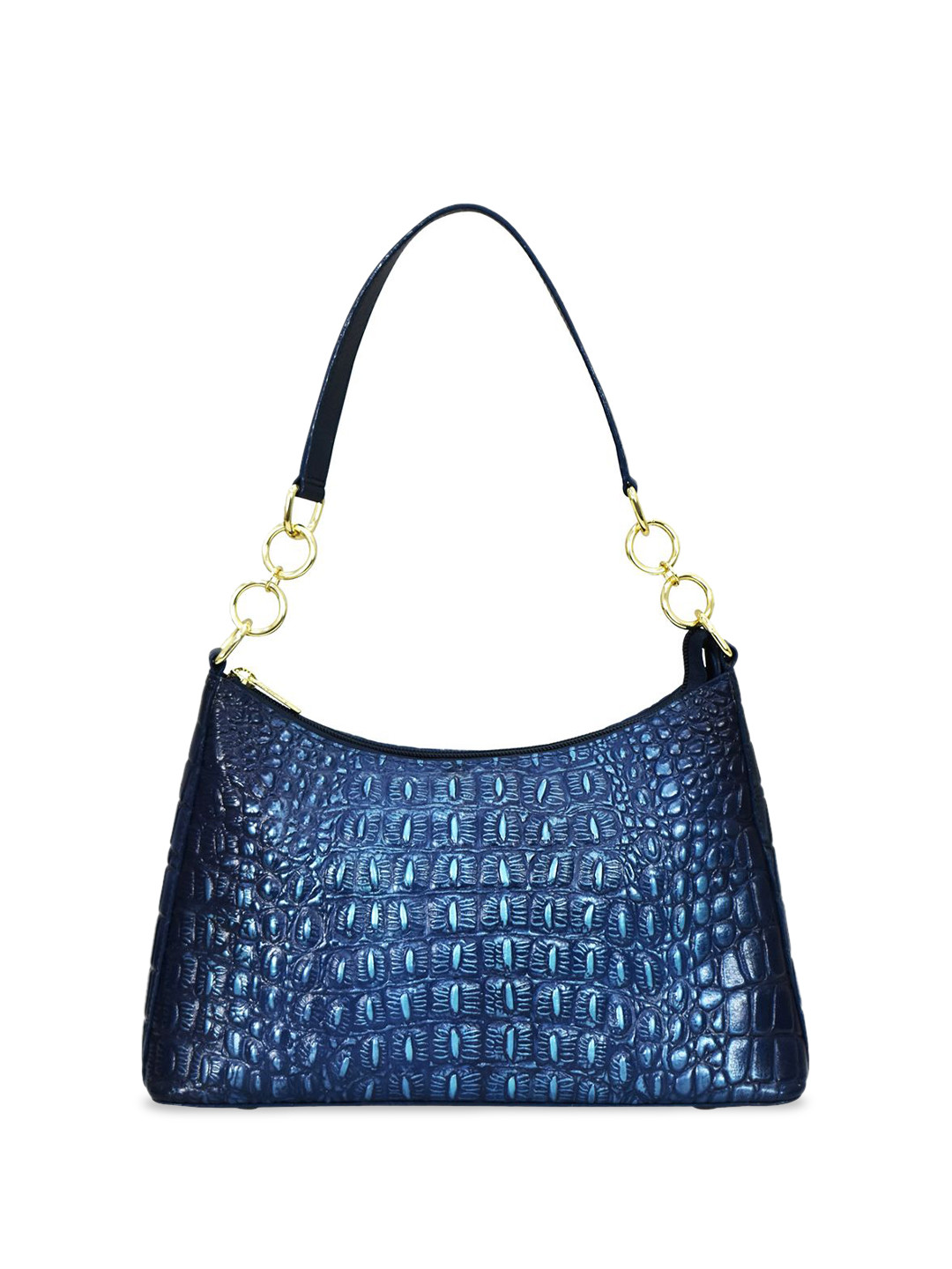 Anuschka Women Croc Embossed Sapphire Hand painted Leather Shoulder Hobo
