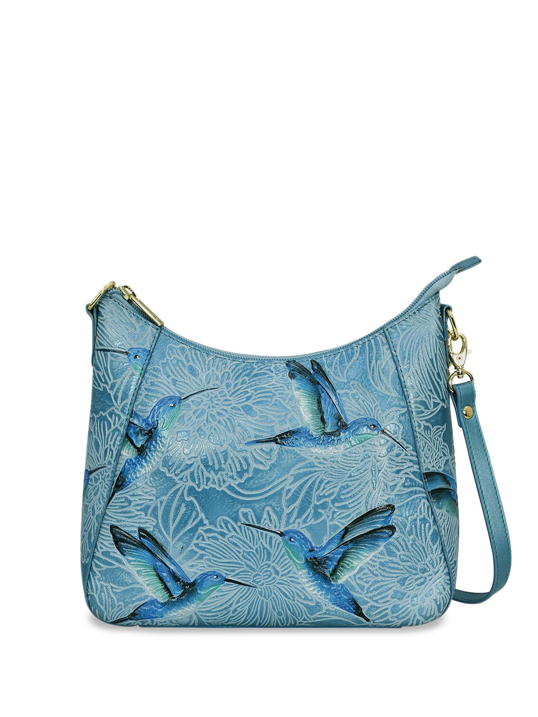 Anuschka Women Tooled Birds Sky Handpainted Leather Oversized Shoulder Hobo