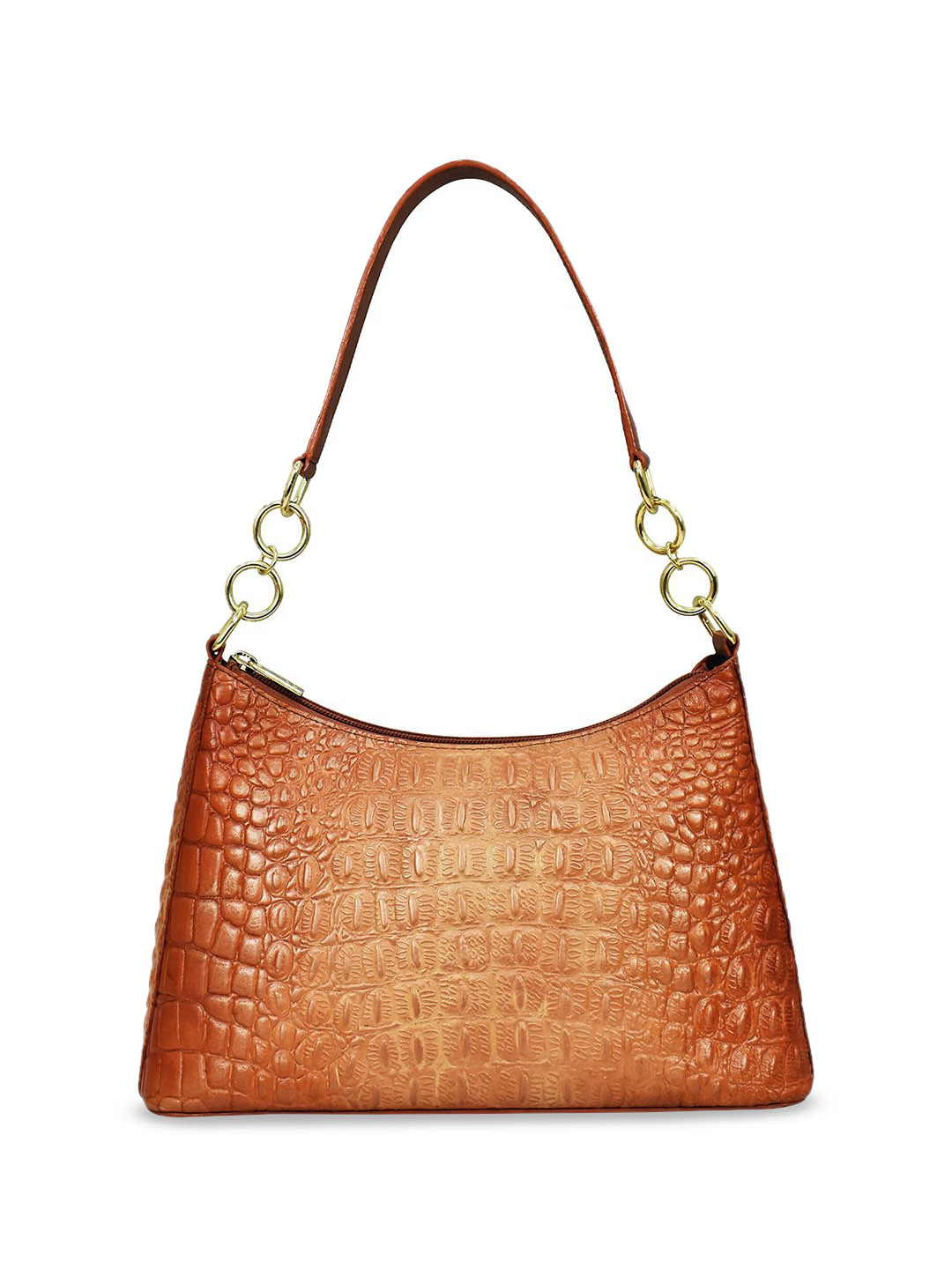 Anuschka Women's Croc Embossed Caramel Handpainted Leather Shoulder Hobo