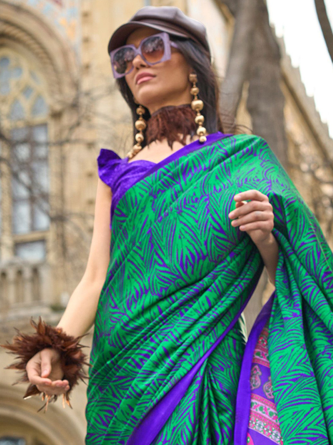 Mitera Satin Block Print Saree