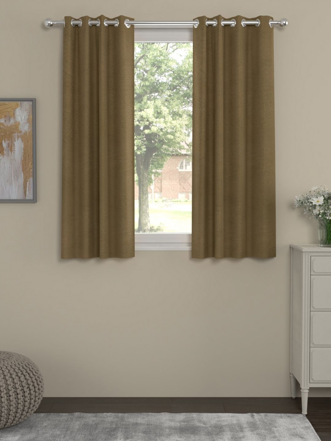 Myntra Elegant Homes Camel Brown Set of 2 Window Curtain