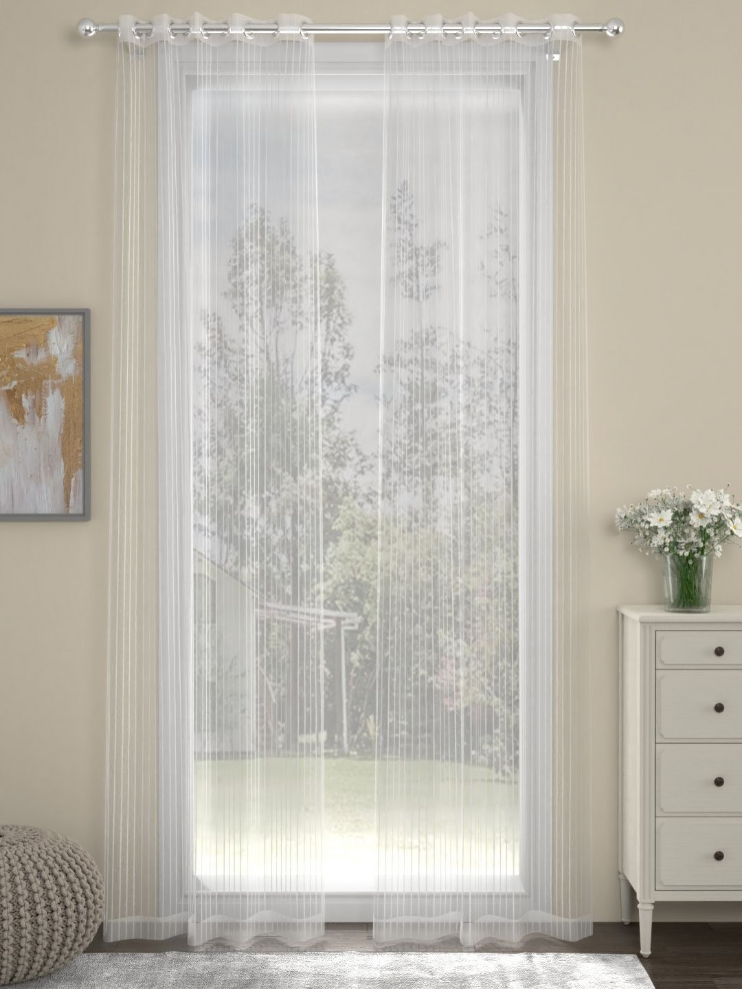 Myntra Elegant Homes White Set of 2 Striped Sheer Long Door Curtain