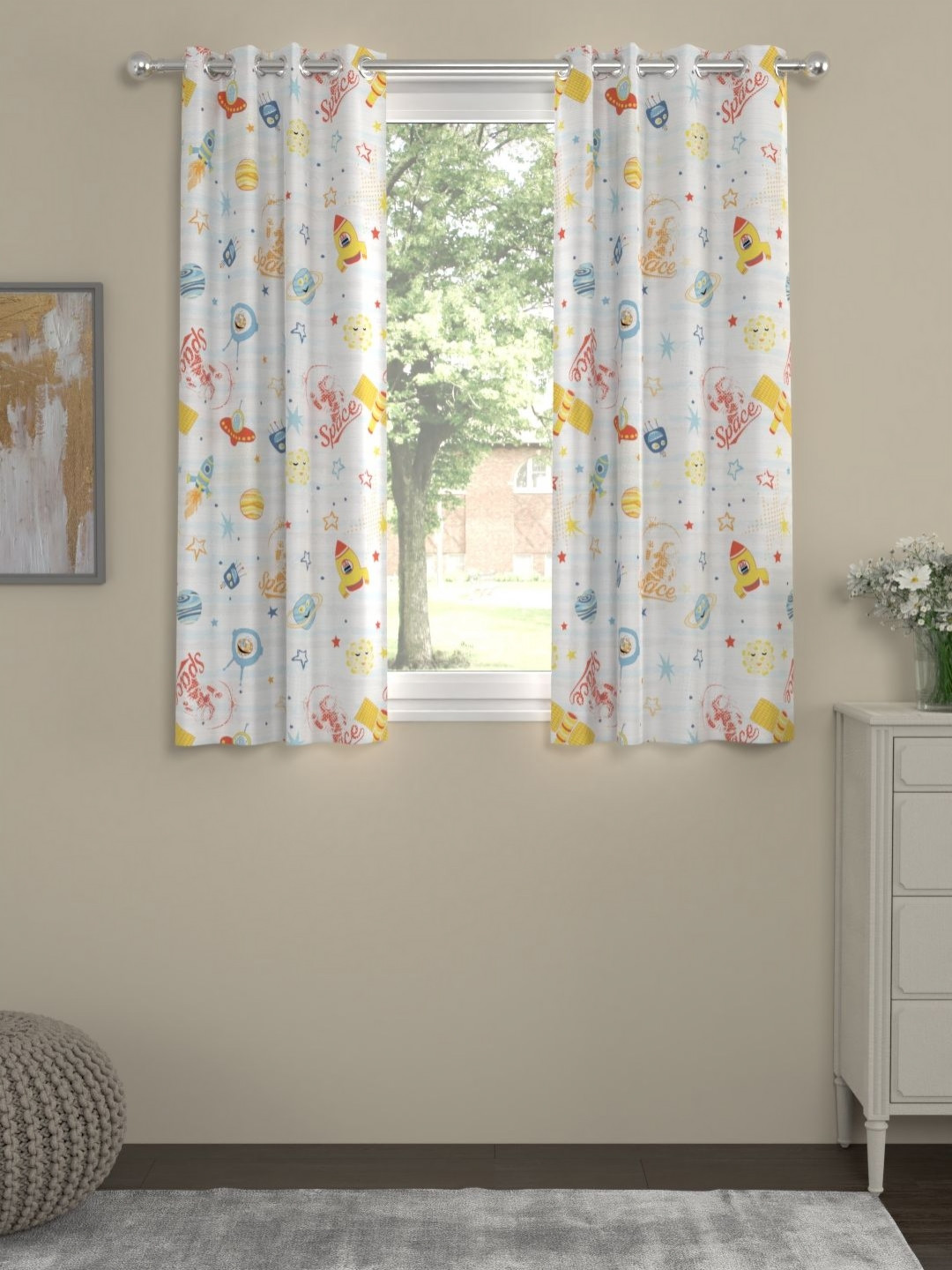 Myntra Elegant Homes White & Yellow Set of 2 Geometric Window Curtain