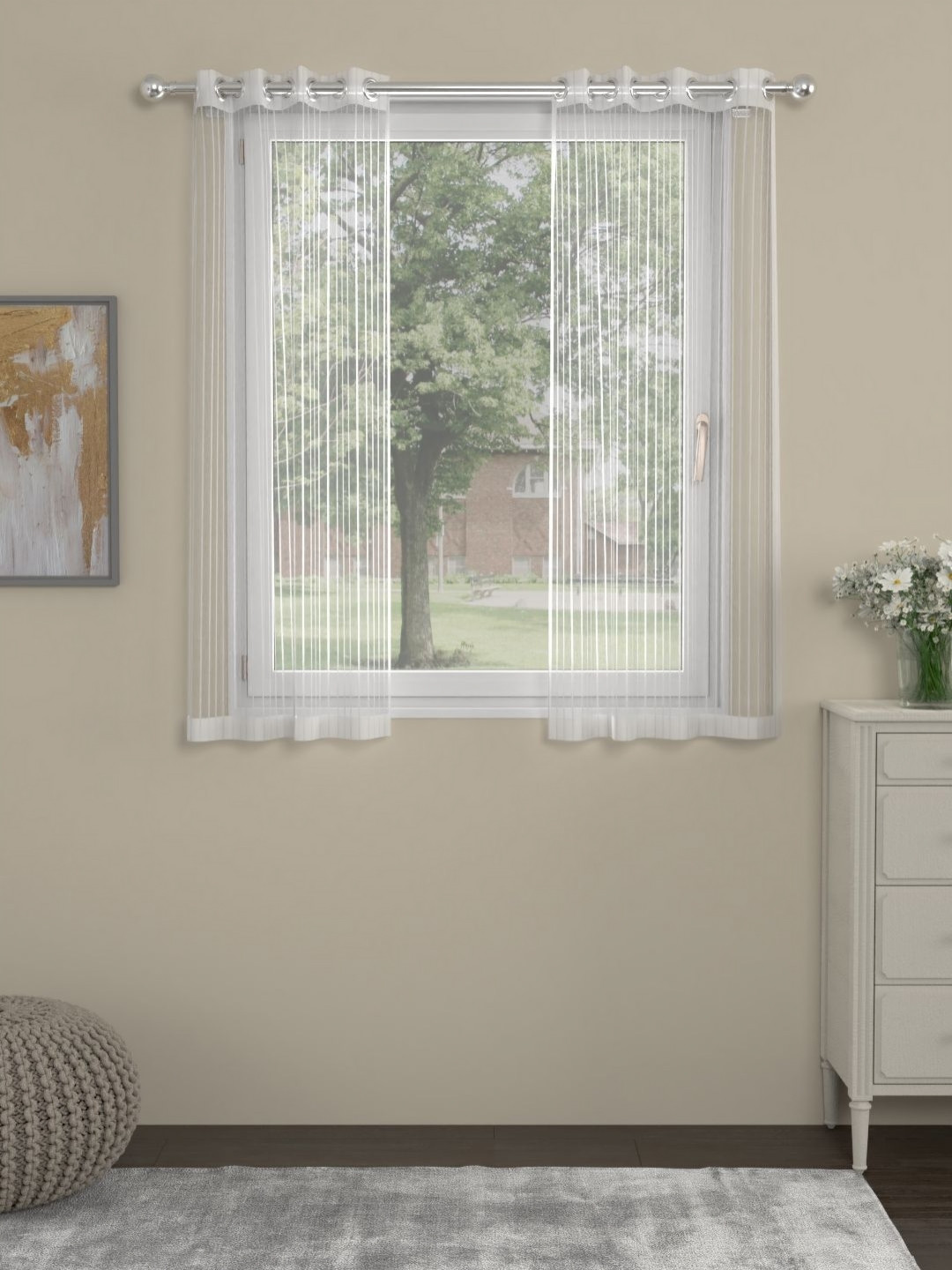 Myntra Elegant Homes White Set of 2 Striped Sheer Window Curtain