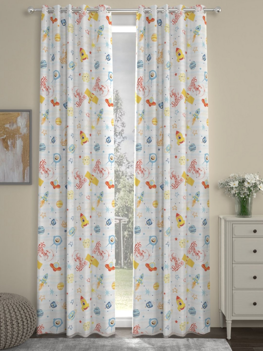 Myntra Elegant Homes White & Blue Set of 2 Geometric Door Curtain