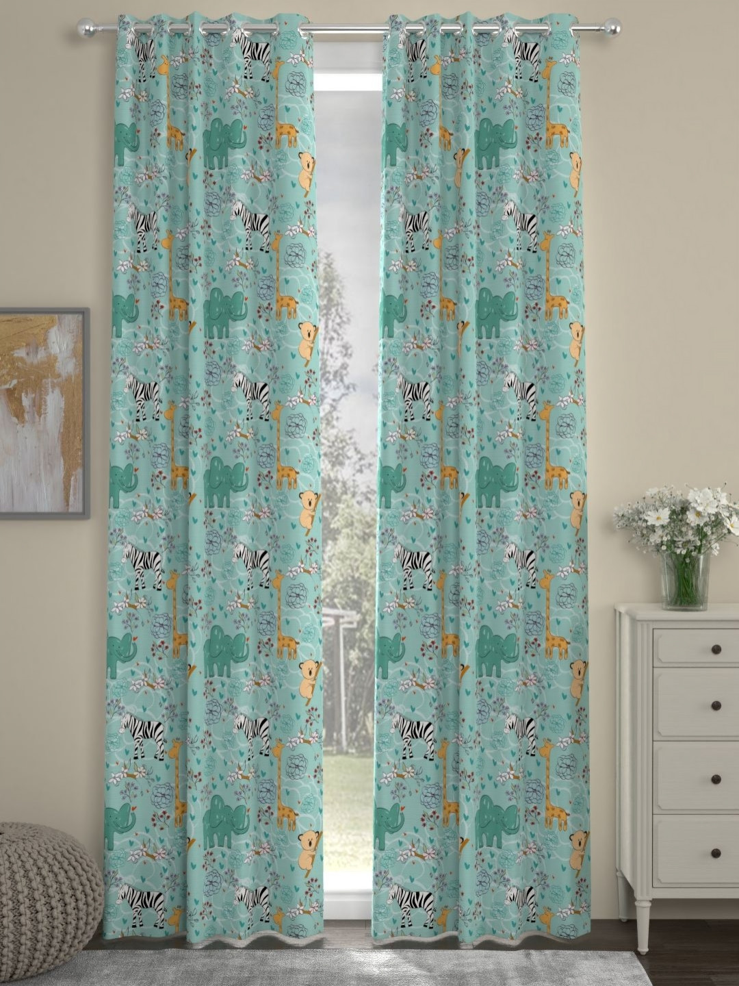 Myntra Elegant Homes Teal & Yellow Set of 2 Quirky Door Curtain
