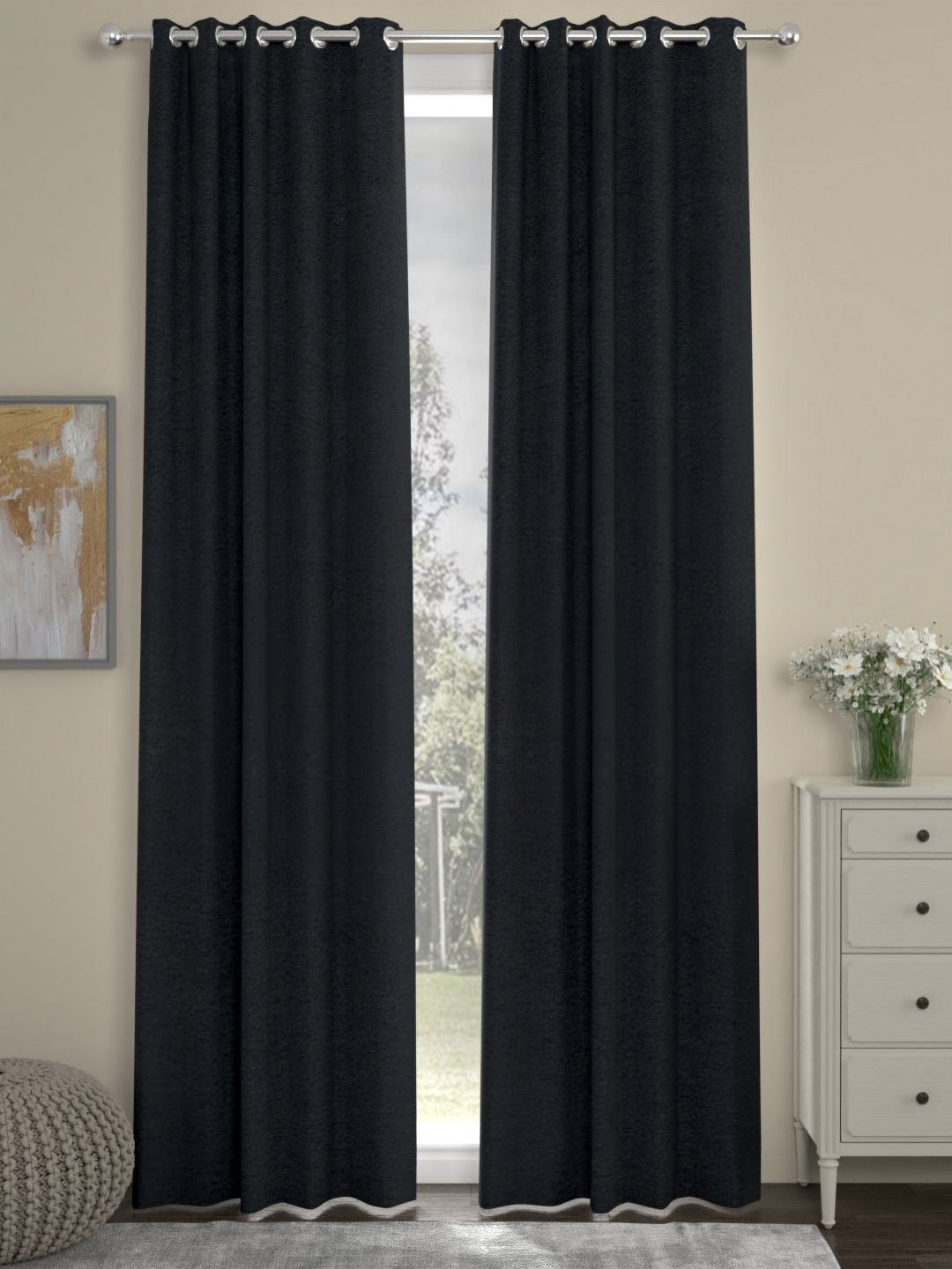 Myntra Elegant Homes Charcoal Set of 2 Door Curtain