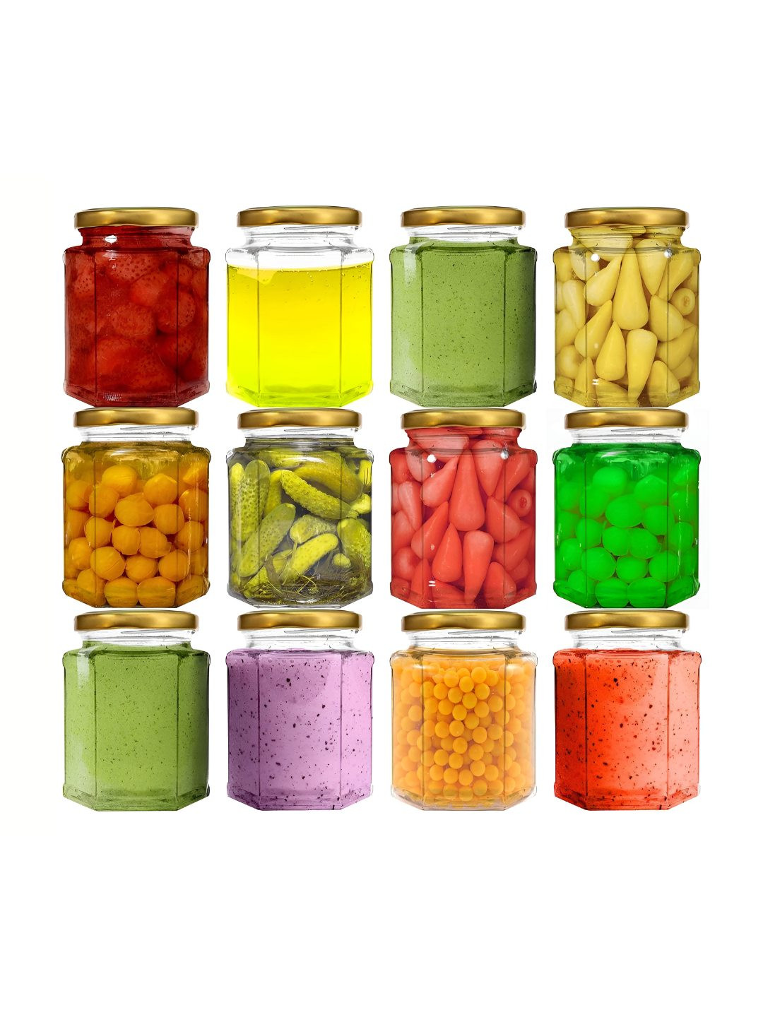 Tyche Enterprises Hexa Transparent Glass Dishwasher Safe 12 Piece Screw Top Jar-190ml