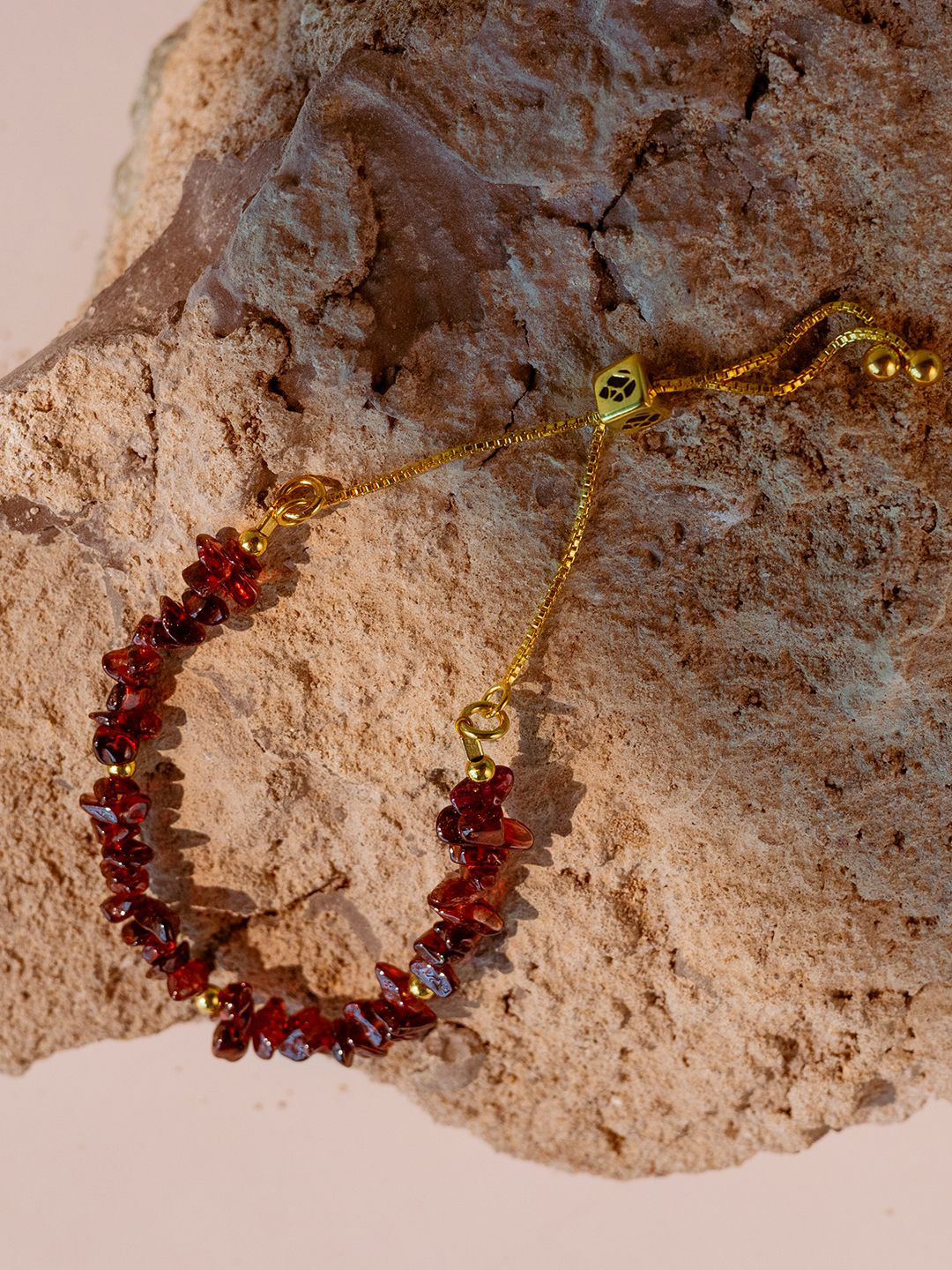 Stone Story By Shruti Women Sterling Silver Garnet Handcrafted Gold-Plated Link Bracelet