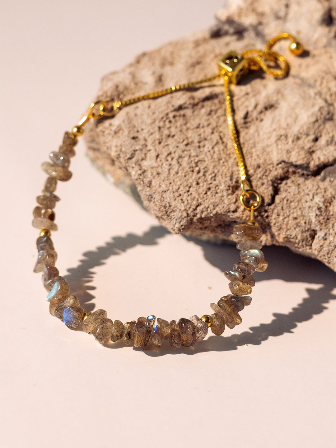 Stone Story By Shruti Women Sterling Silver Labradorite Handcrafted Gold-Plated Link Bracelet