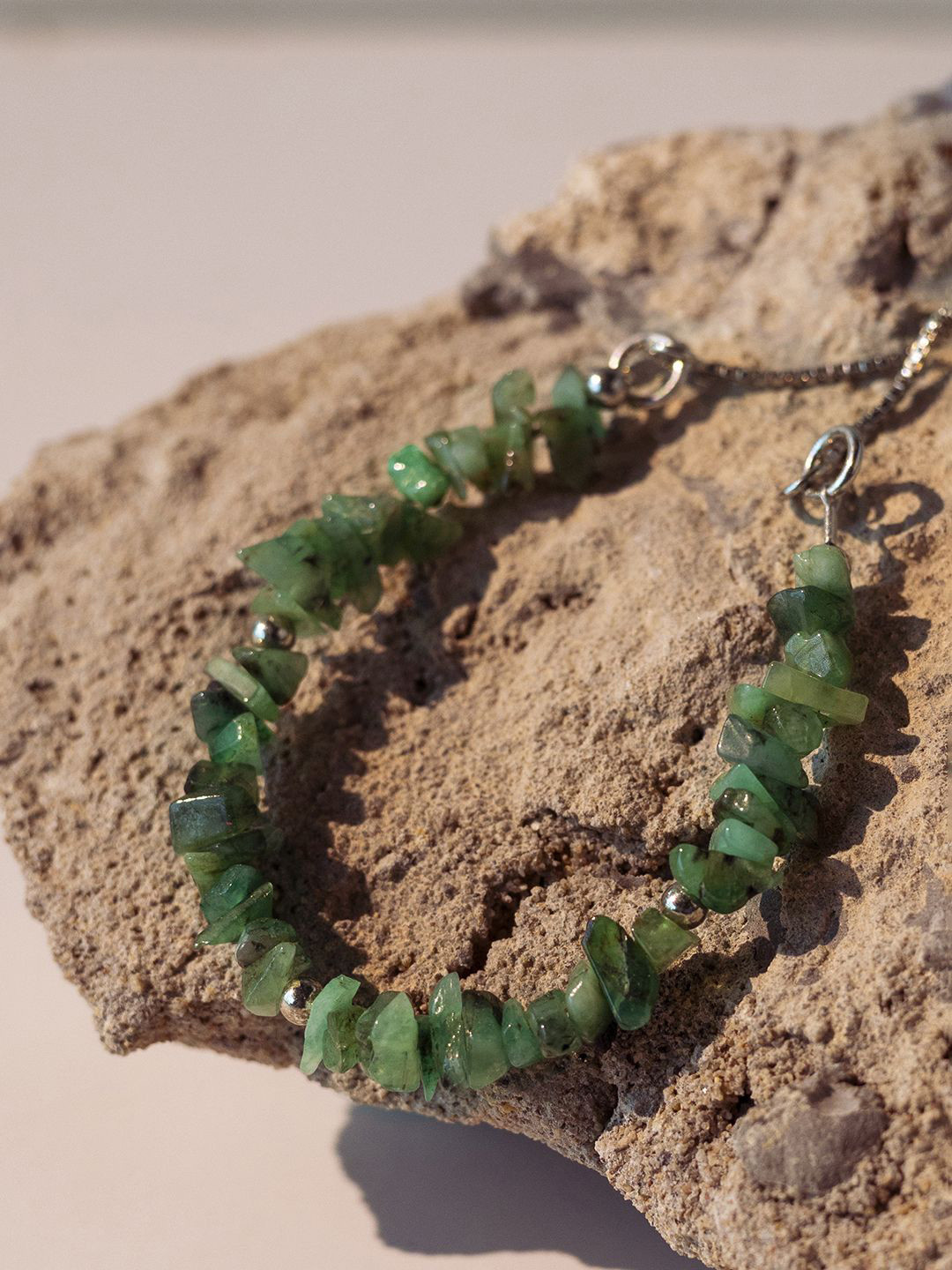 Stone Story By Shruti Women Sterling Silver Emerald Handcrafted Rhodium-Plated Link Bracelet