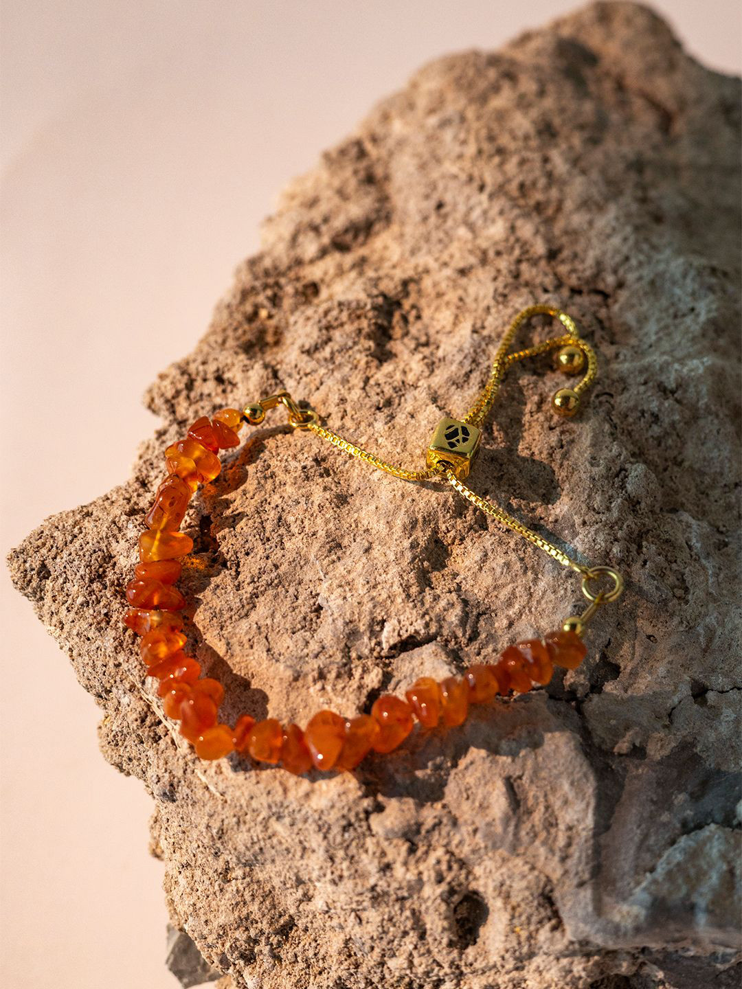 Stone Story By Shruti Women Sterling Silver Carnelian Gold-Plated Link Bracelet