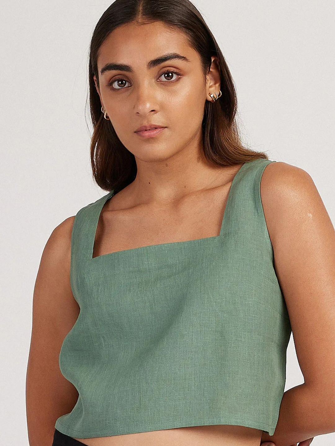 Creatures of Habit Women Linen Crop Tank Top