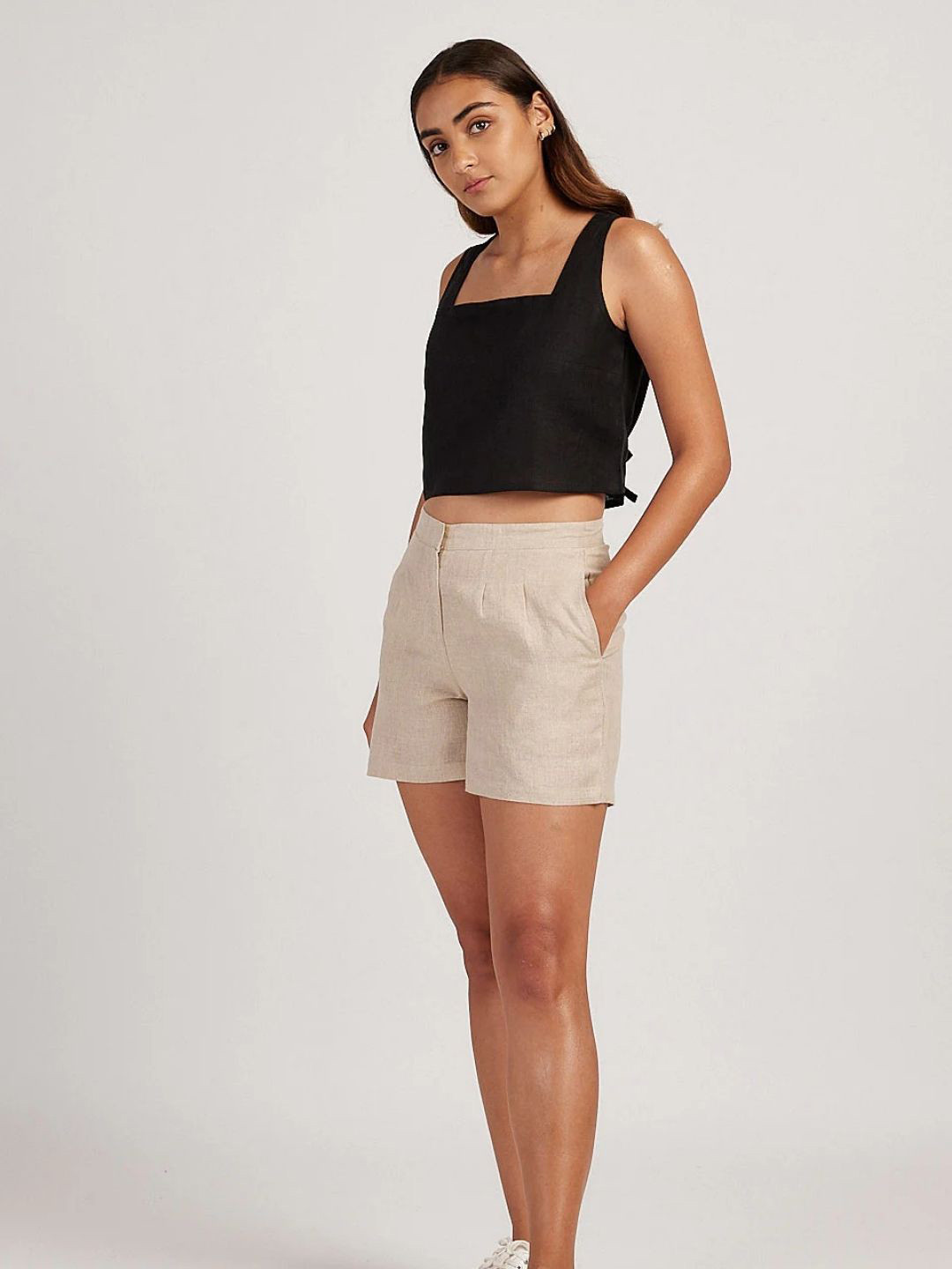 Creatures of Habit Linen Crop Tank Top