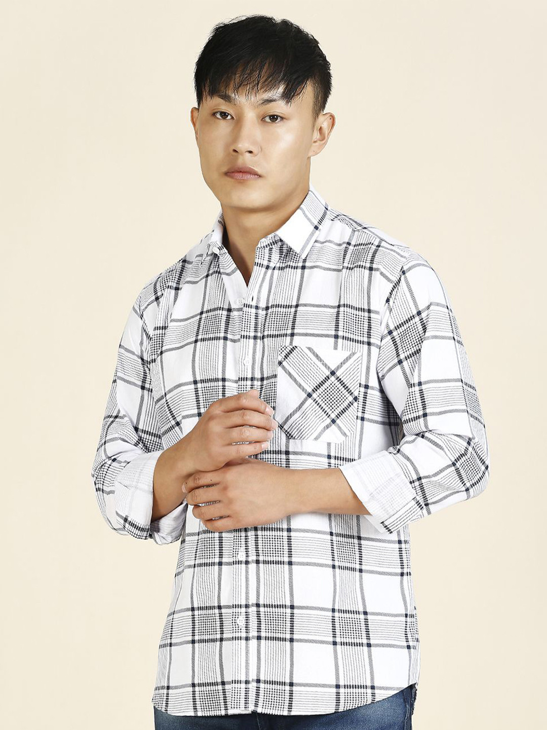 TRYBUY.IN Men Standard Windowpane Checks Opaque Checked Casual Shirt