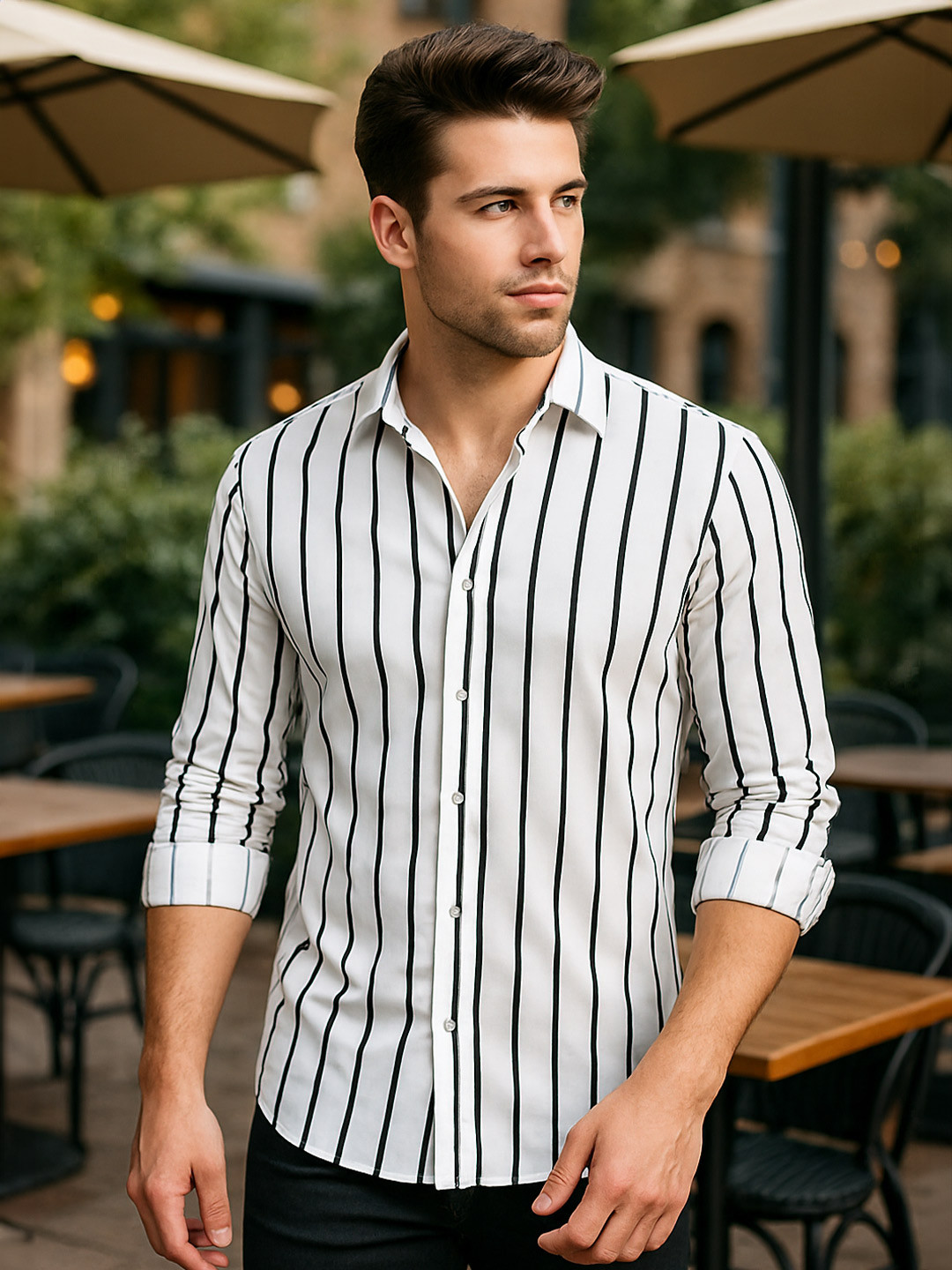 TRYBUY.IN Men Standard Striped Cotton Casual Shirt
