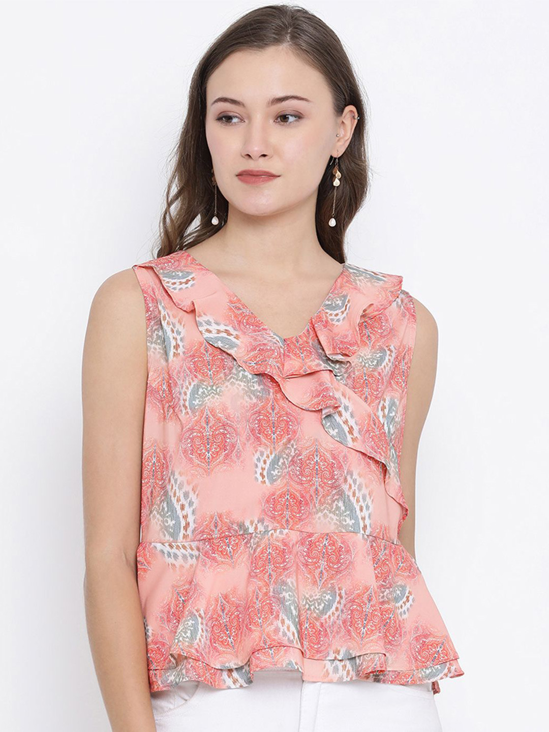 Moda Elementi Women Printed V-Neck Sleeveless Wrap Top