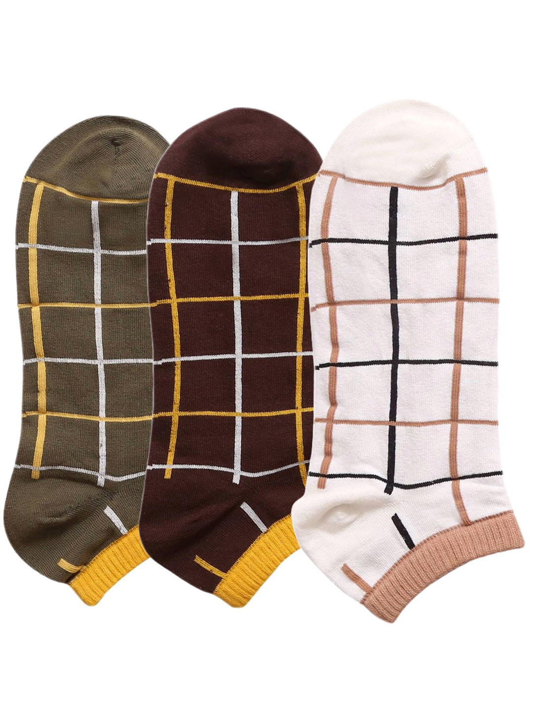 N2S NEXT2SKIN Men Pack Of 3 Seamless Cotton Checked Ankle-Length Socks