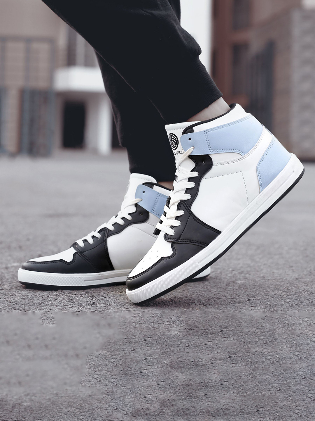 bacca bucci Unisex Kids Colorblocked PU Round Toe High-Top Lace Ups Sneakers