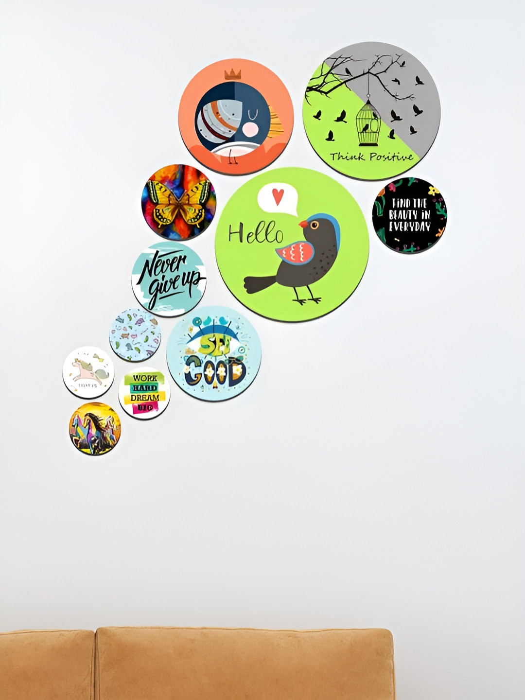 ArtVibes Wood Crafted Ceramics Glossy Sticking Hall Wall Hangings-25.6In