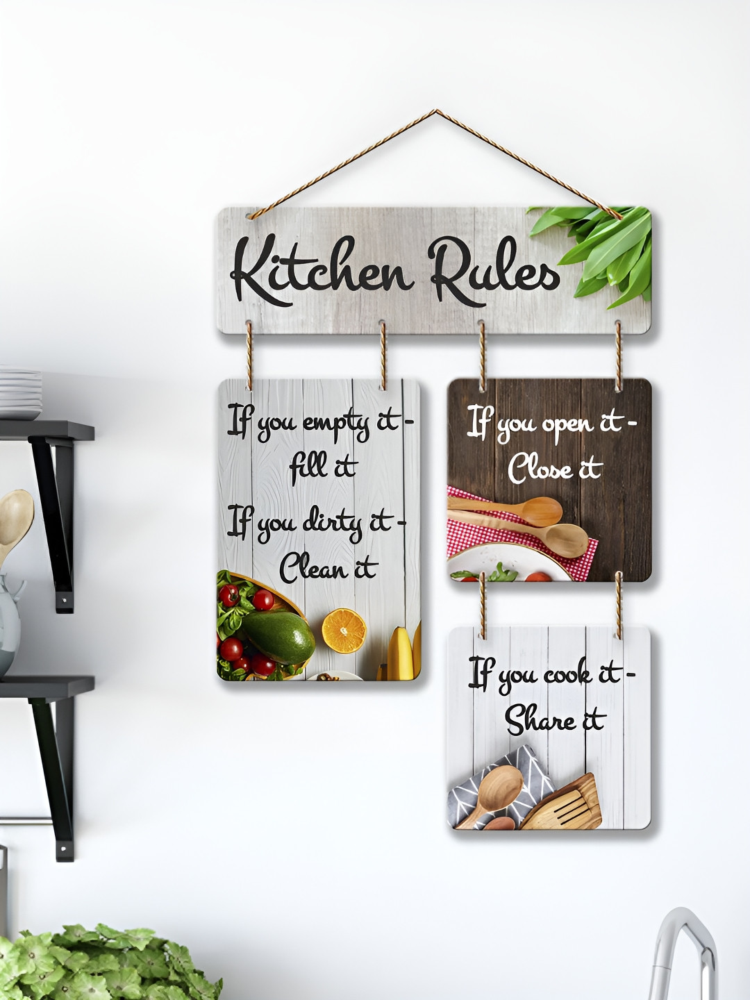 ArtVibes Kitchen Rules Wood Glossy Hanging Hall Wall Hangings-21In