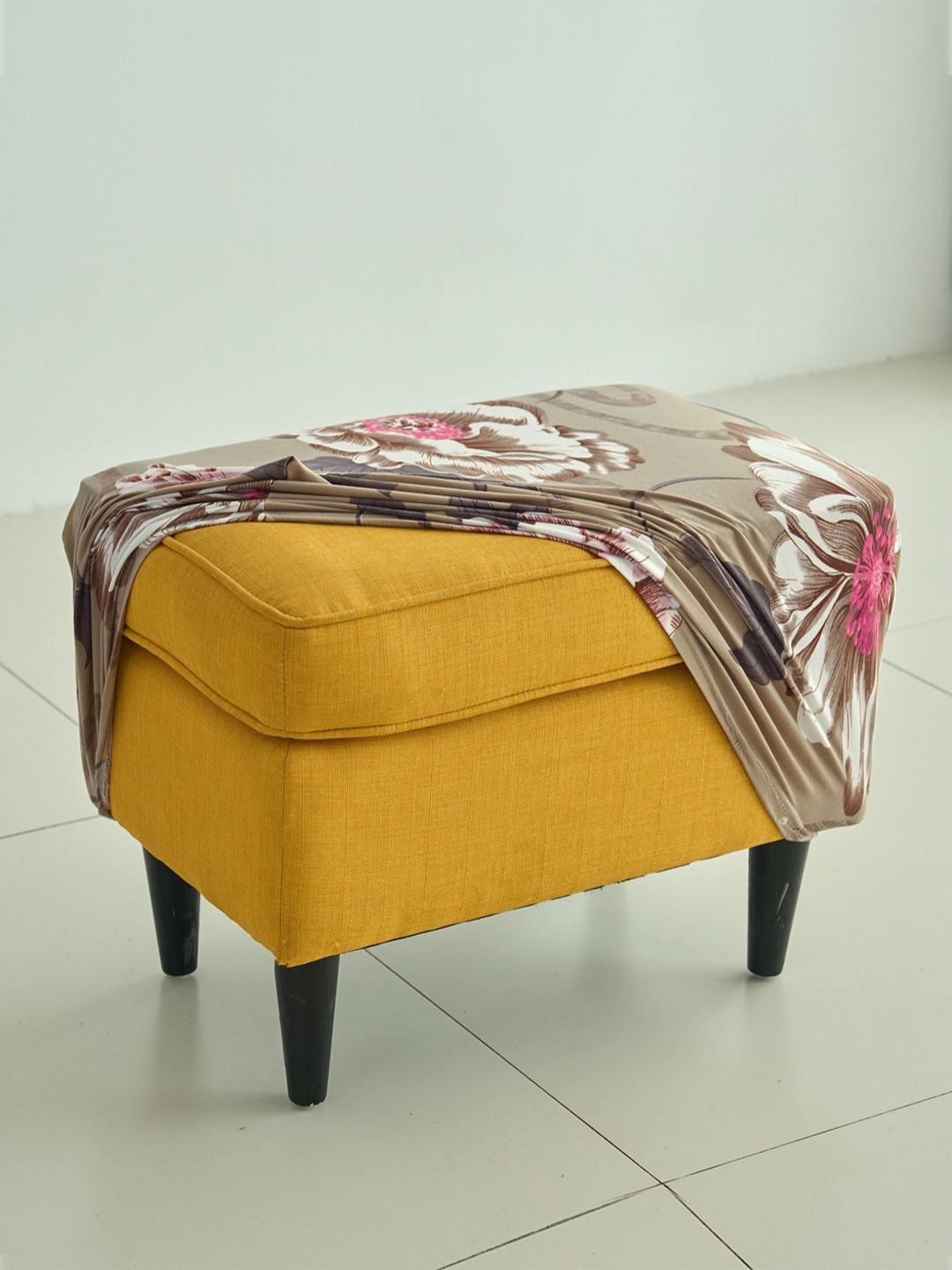 HOKIPO Brown Printed 140 GSM Stretchable Footstool Cover