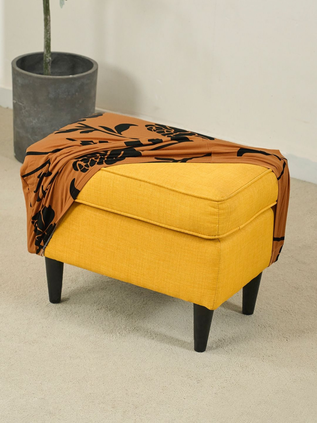 HOKIPO Brown Printed 140 GSM Stretchable Footstool Cover