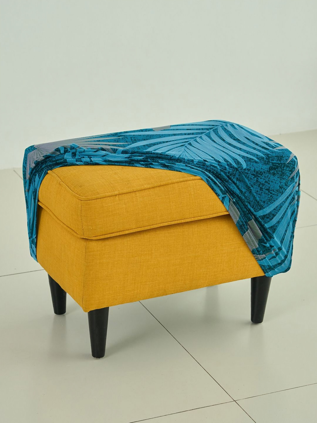 HOKIPO Blue Printed 140 GSM Stretchable Ottoman Slipcover