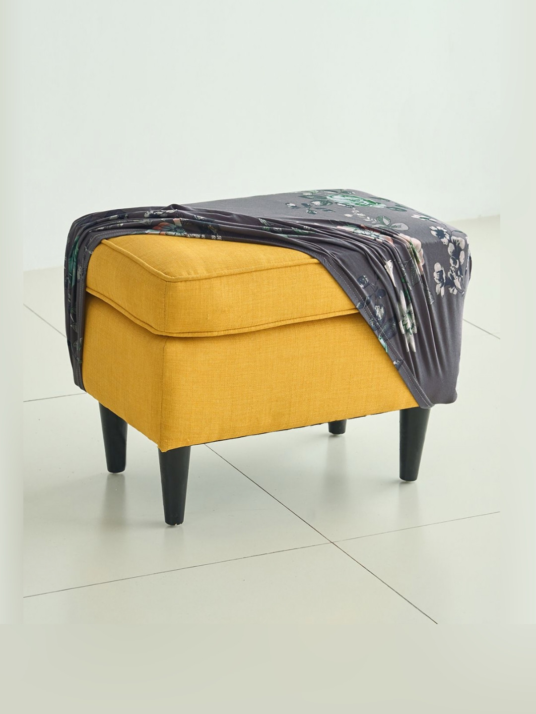 HOKIPO Grey & White Printed 140 GSM Footstool Stretchable Chair Cover
