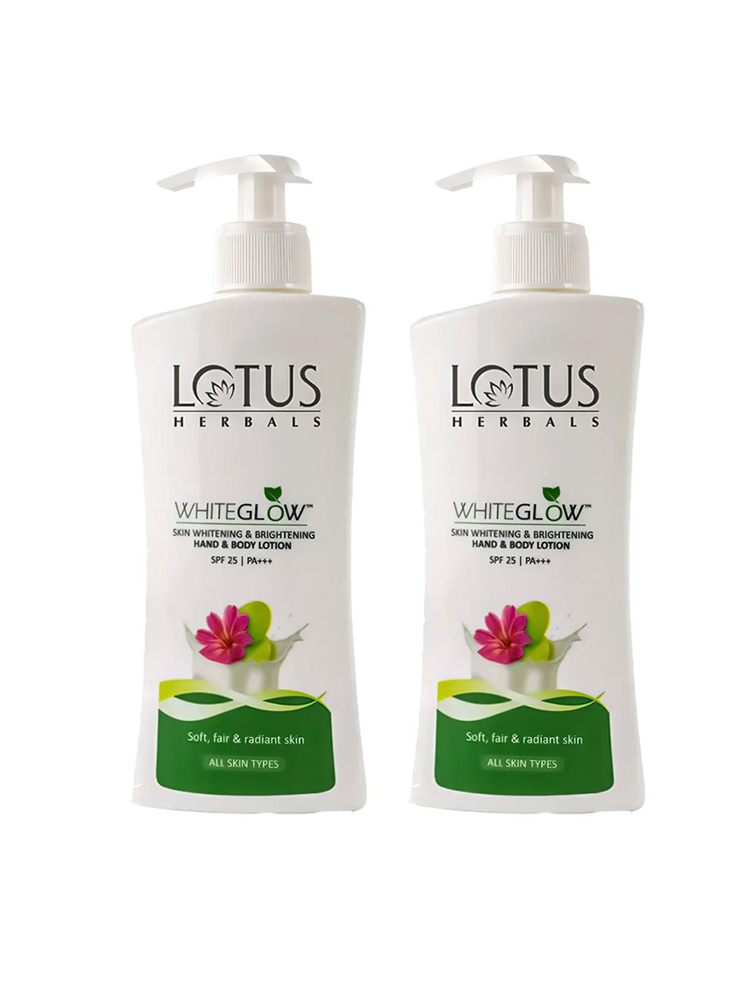 Lotus Herbals Set Of 2 Whiteglow Skin Whitening Hand & Body Lotion SPF-25 - 270ml Each