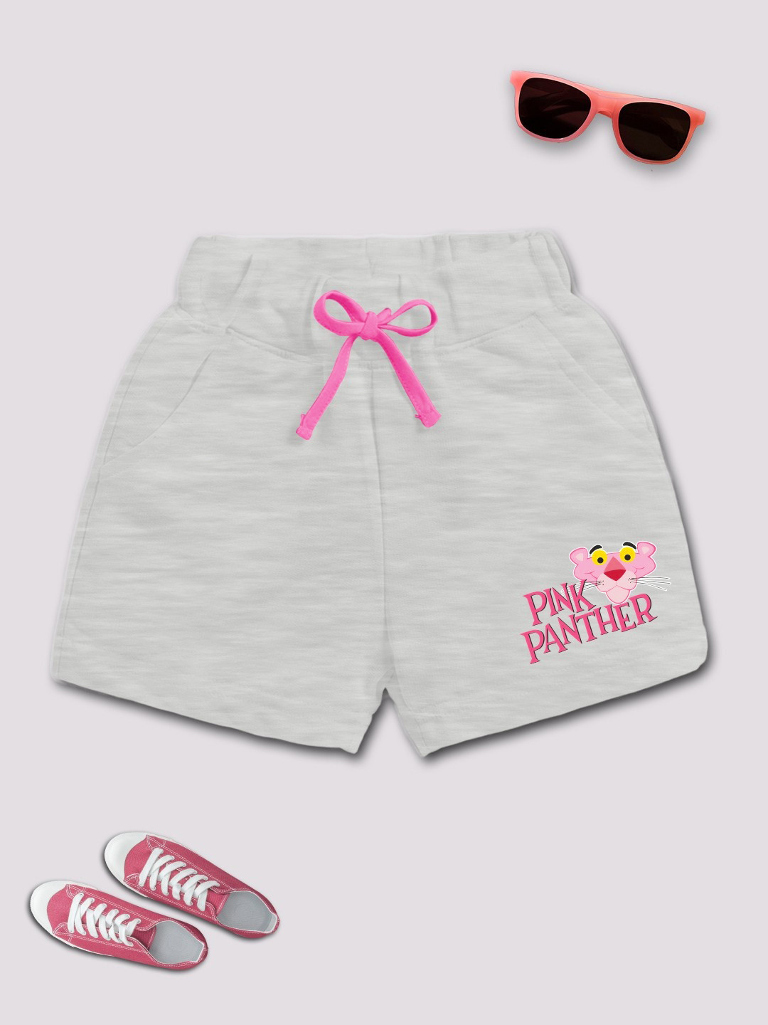 YK X Minute Mirth Girls Pink Panther Printed Pure Cotton Shorts