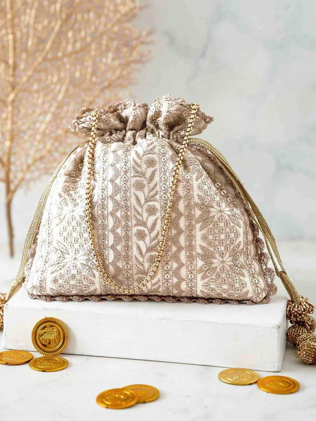 AMYRA Textured Embroidered Bucket Handheld Bag
