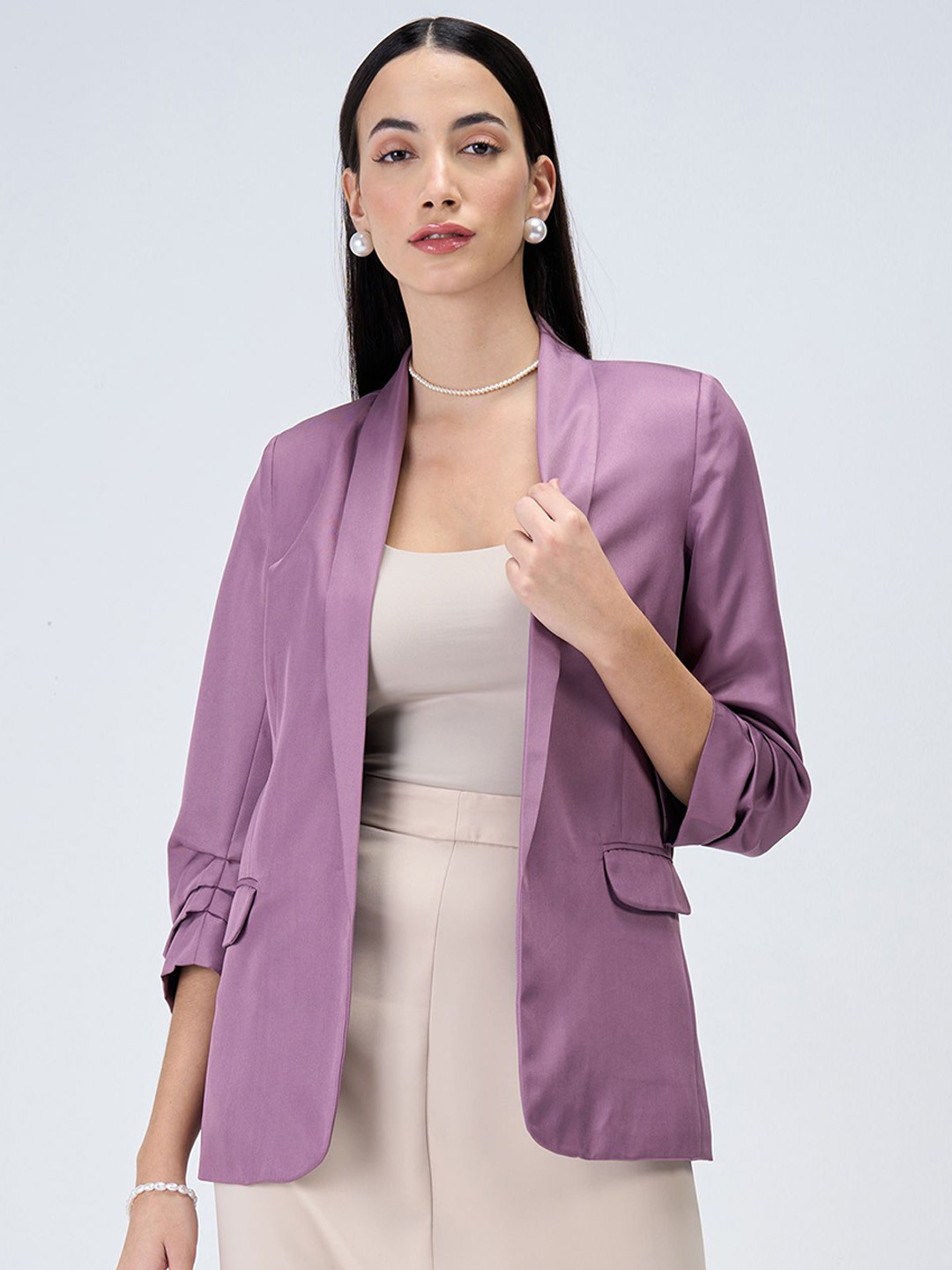 SALT ATTIRE Shawl Collar Tailored-Fit Double-Breasted Casual Blazer