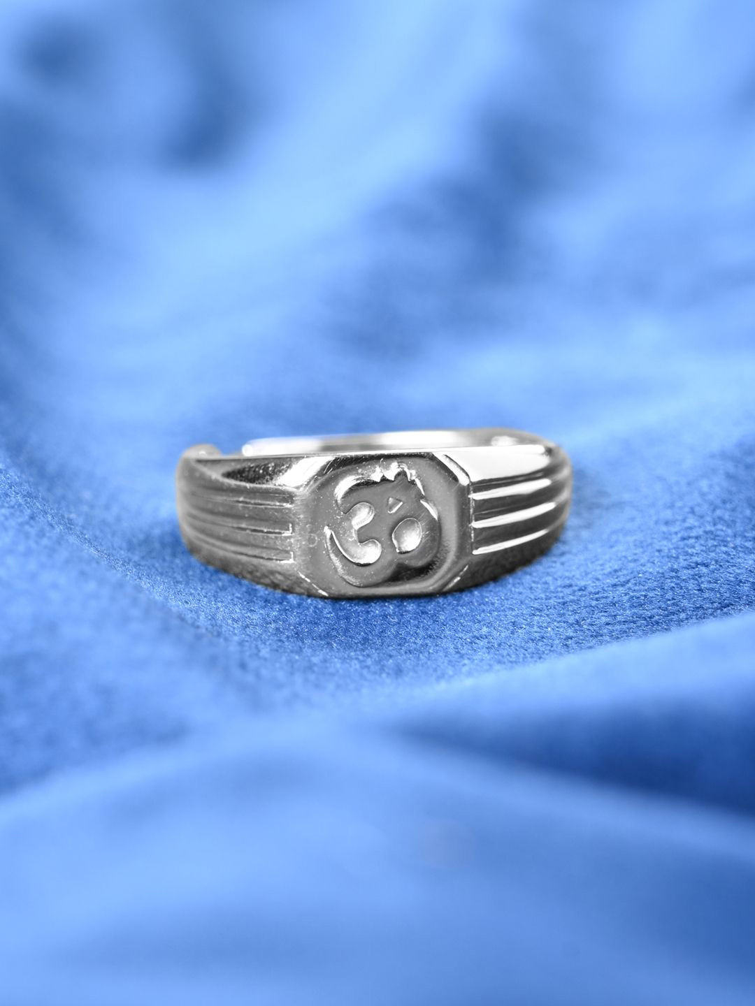 Clara Men 925 Sterling Silver Platinum-Plated Adjustable Om Finger Ring