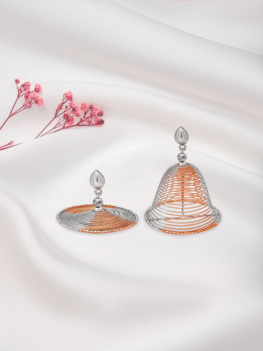 SILBERRY 925 Sterling Silver Rose Gold-Plated Dome Shaped Dancing Jhumkas