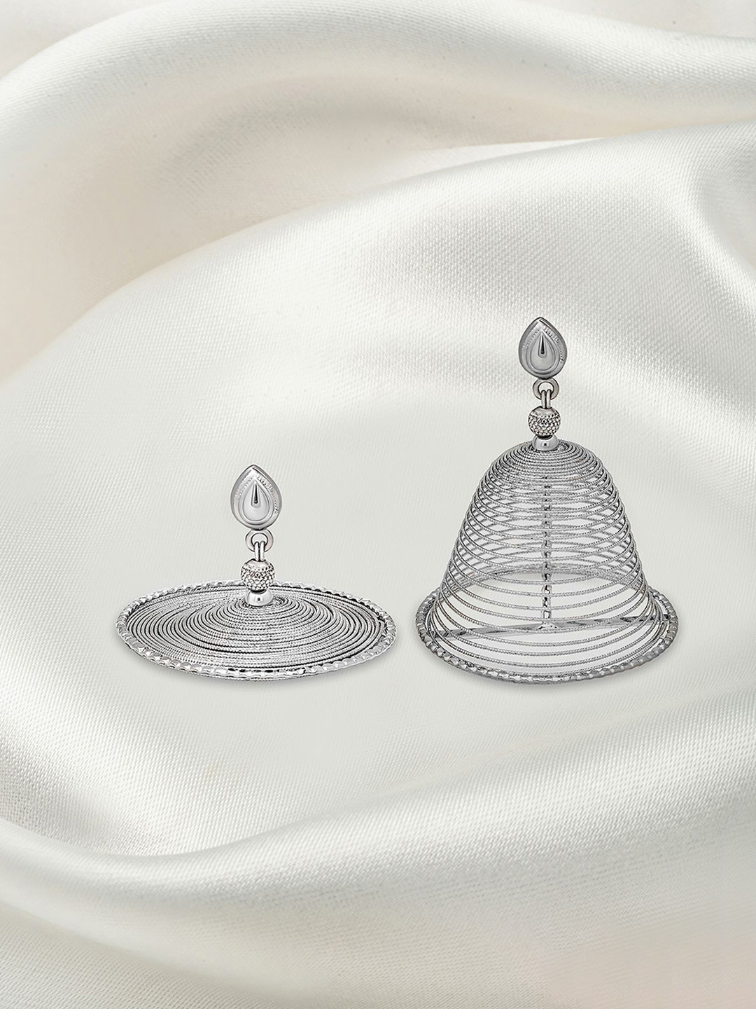 SILBERRY 925 Sterling Silver Rhodium-Plated Dome Shaped Dancing Jhumkas