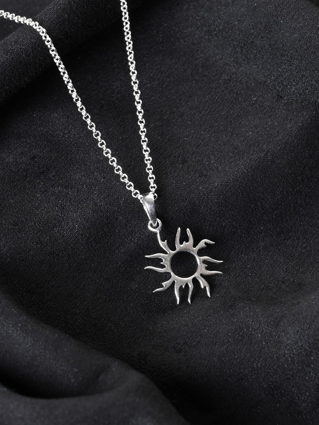 Clara Men 925 Sterling Silver Rhodium-Plated Sun Pendants With Chains