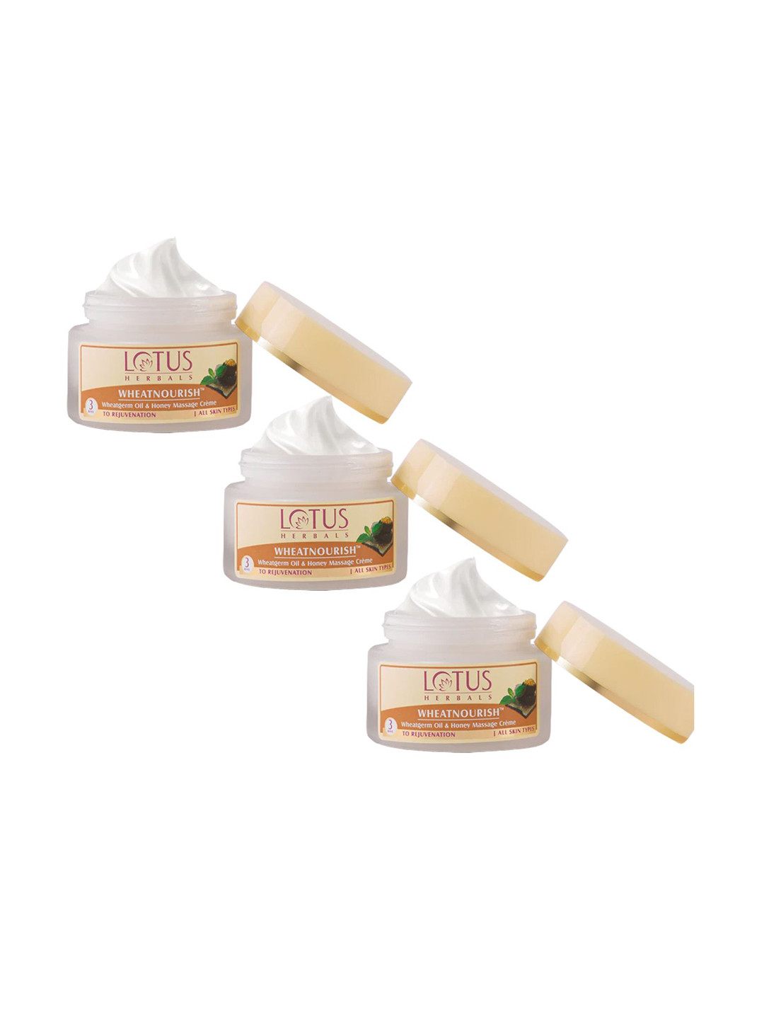 Lotus Herbals Wheatnourish Set of 3 Wheatgerm Oil & Honey Massage Cream - 50 g each