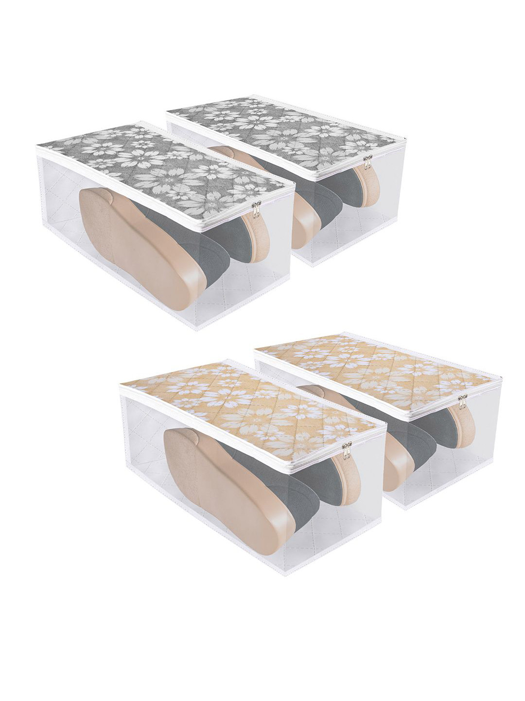 Kuber Industries White & Grey 4 Pieces Printed Outdoor Shoe Organiser